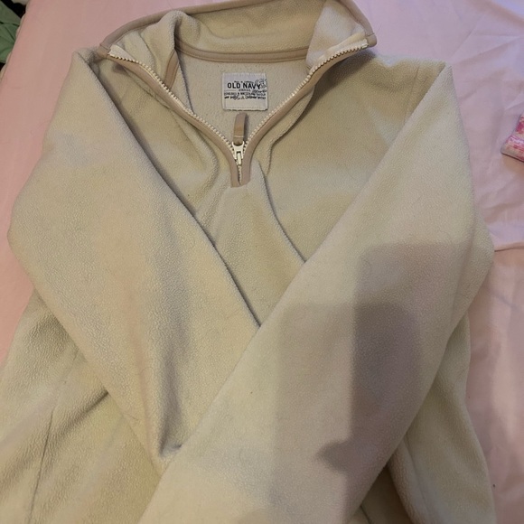 Cream and tan Old Navy quarter zip sweater jacket workout cute aesthetic preppy - Picture 3 of 5